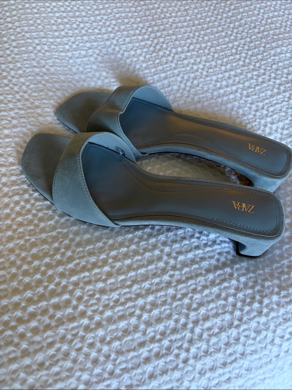 Zara Light Blue Suede Slide low heels